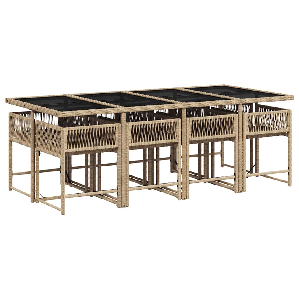 Ensemble à manger de jardin et coussins 9 pcs beige Poly rotin