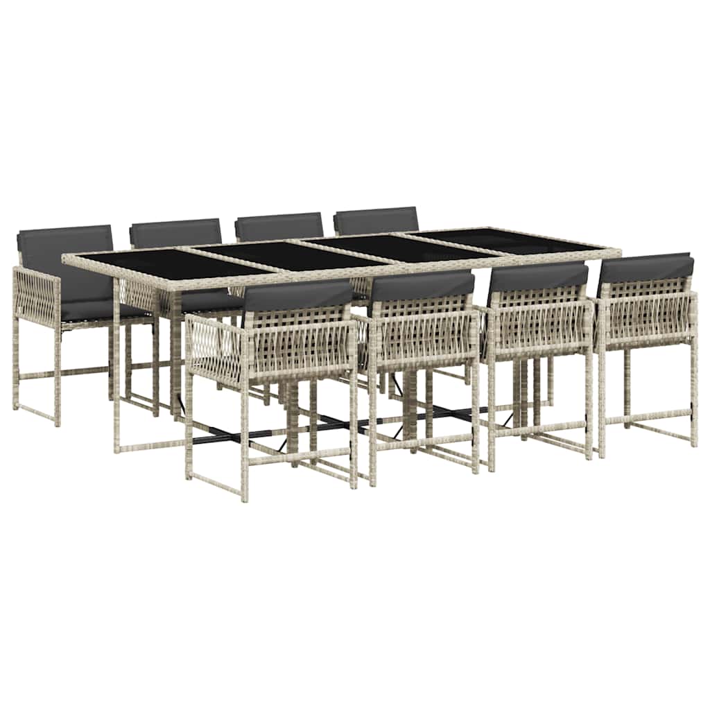 Ensemble à manger de jardin et coussins 9 pcs gris clair rotin