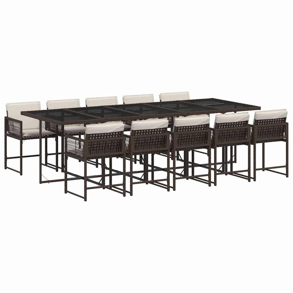 Ensemble à manger de jardin et coussins 11 pcs marron rotin