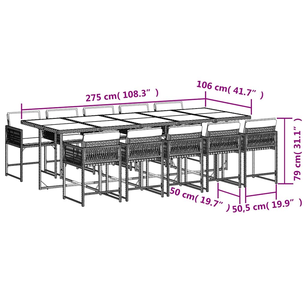 Ensemble à manger de jardin et coussins 11 pcs mélange beige