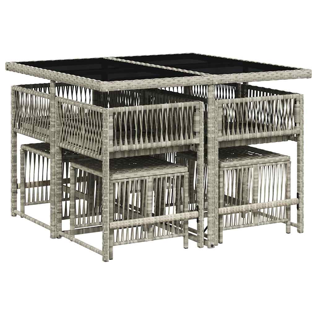 Ensemble à manger de jardin et coussins 9 pcs gris clair rotin