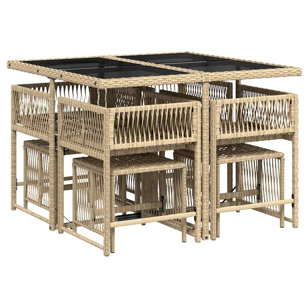 Ensemble à manger de jardin et coussins 9 pcs mélange beige