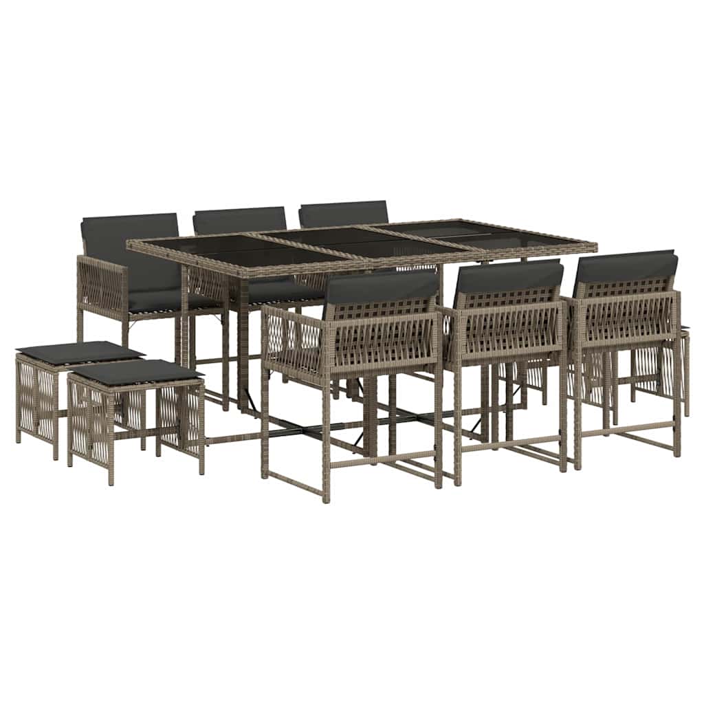 Ensemble à manger de jardin 11pcs avec coussins gris poly rotin