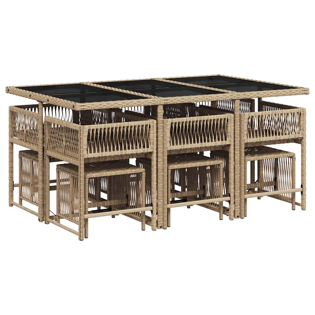 Ensemble à manger de jardin et coussins 11 pcs beige poly rotin