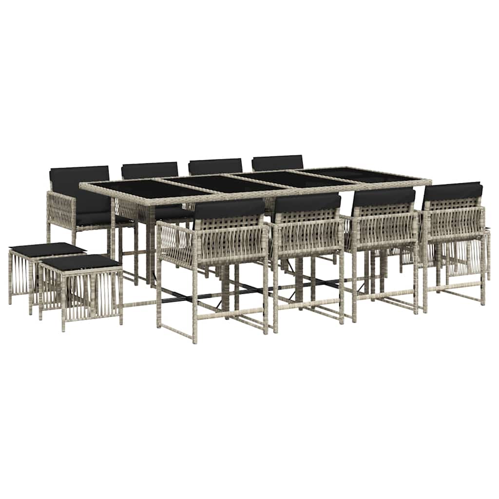 Ensemble à manger de jardin et coussins 13 pcs gris clair rotin
