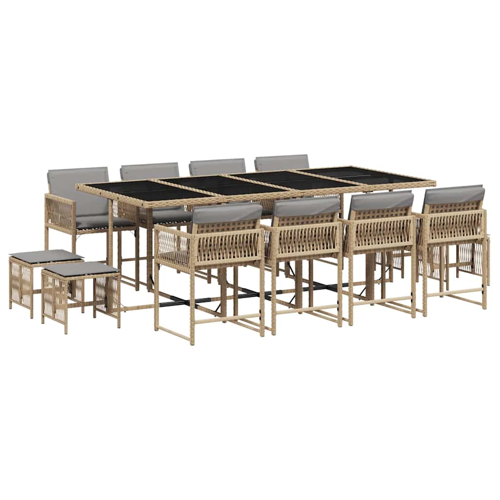 Ensemble à manger de jardin coussins 13 pcs mélange beige rotin