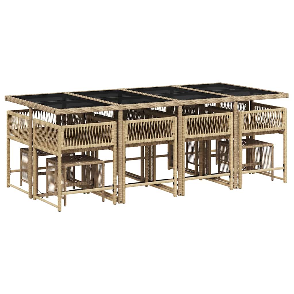 Ensemble à manger de jardin coussins 13 pcs mélange beige rotin