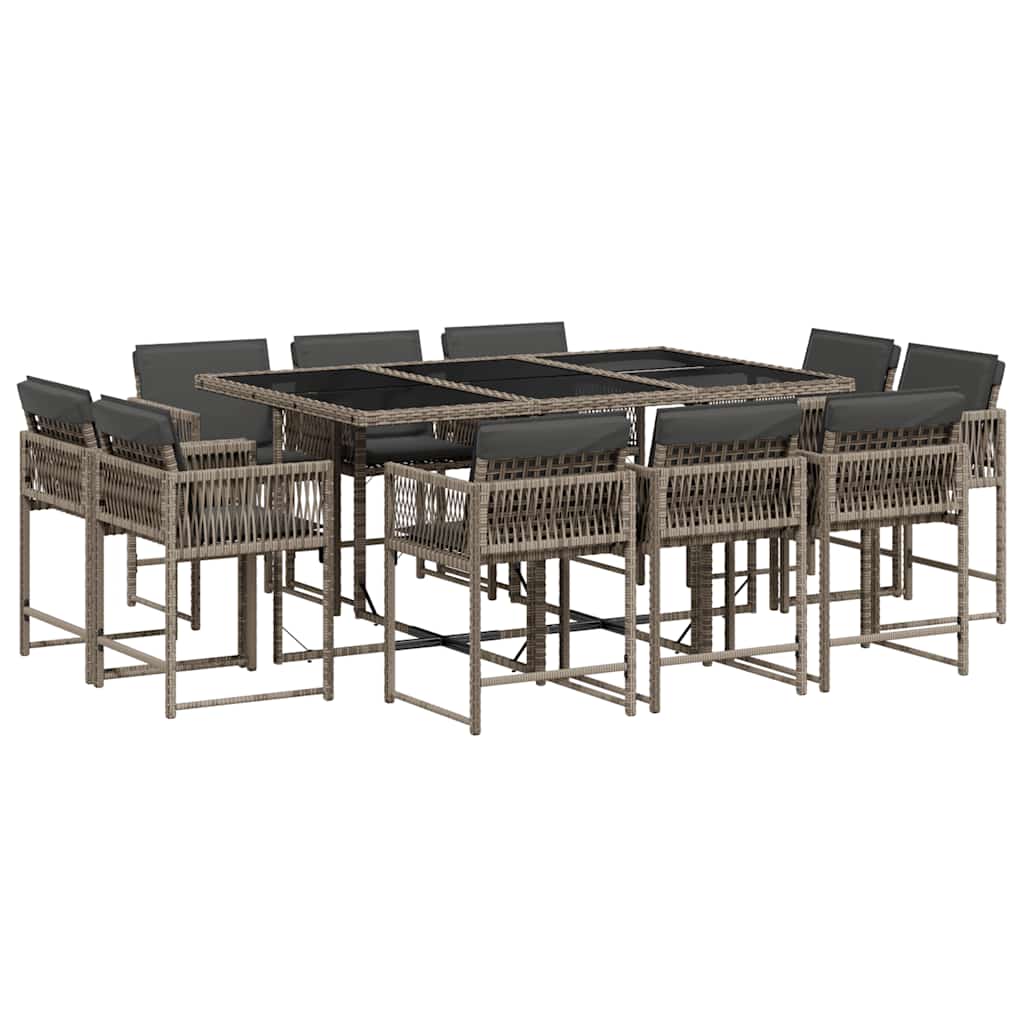 Ensemble à manger de jardin 11pcs avec coussins gris poly rotin