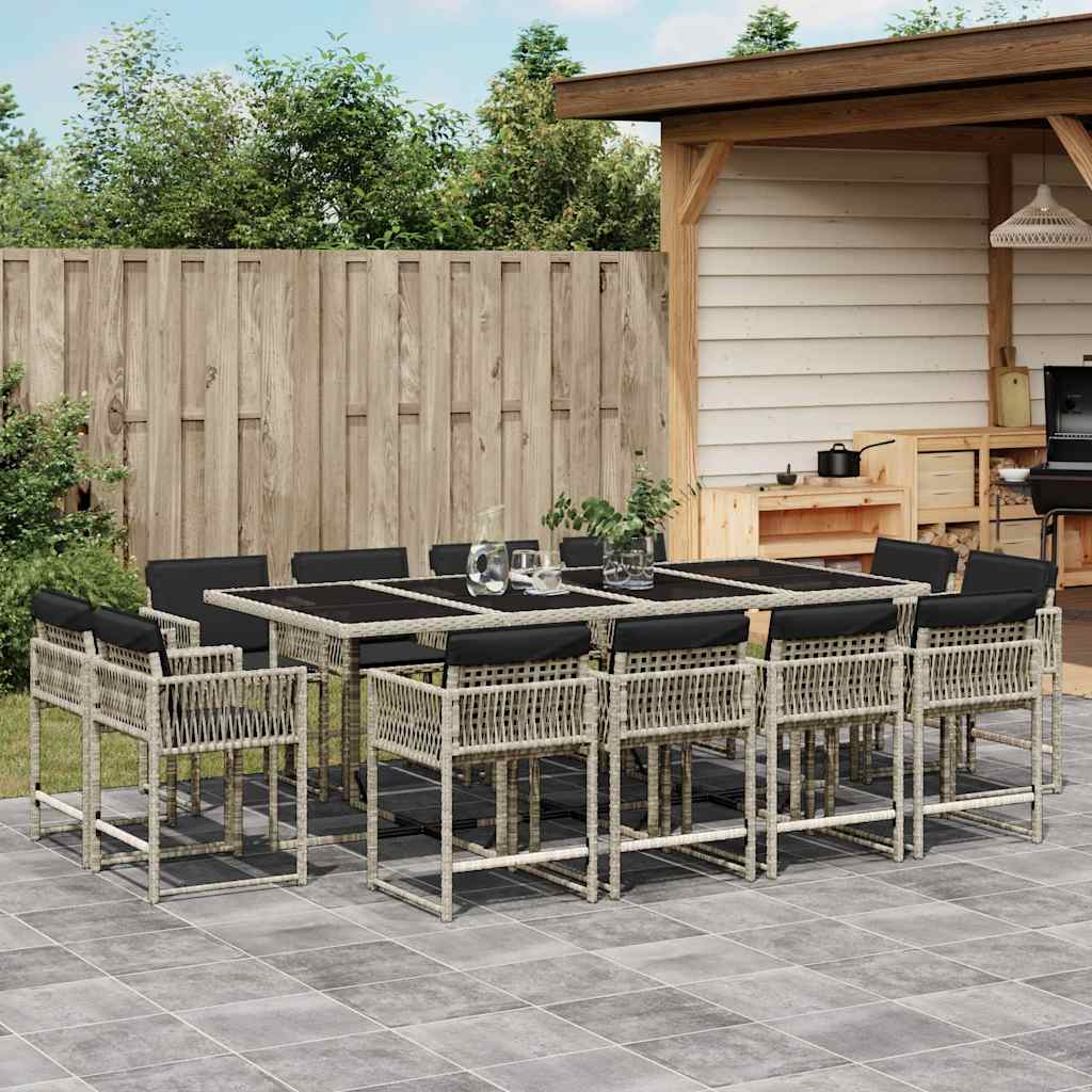 Ensemble à manger de jardin et coussins 13 pcs gris clair rotin