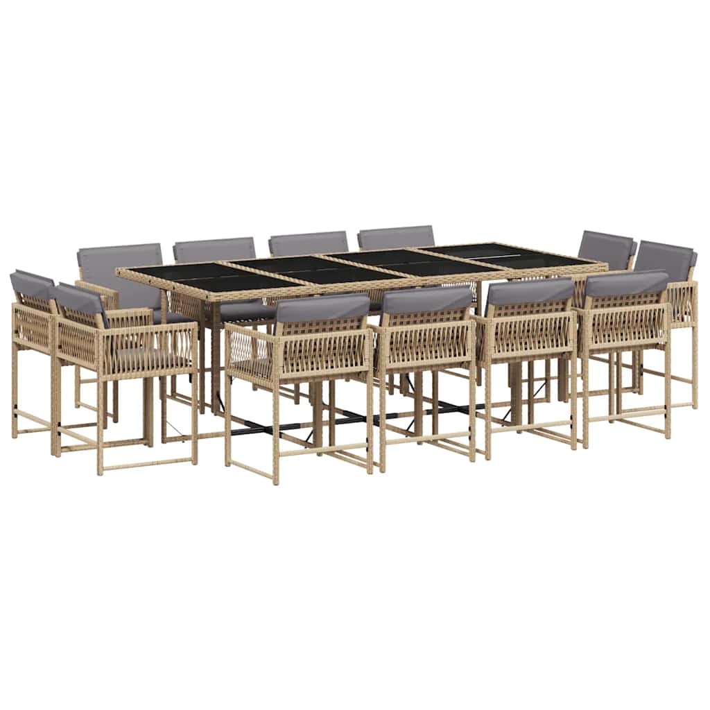 Ensemble à manger de jardin coussins 13 pcs mélange beige rotin