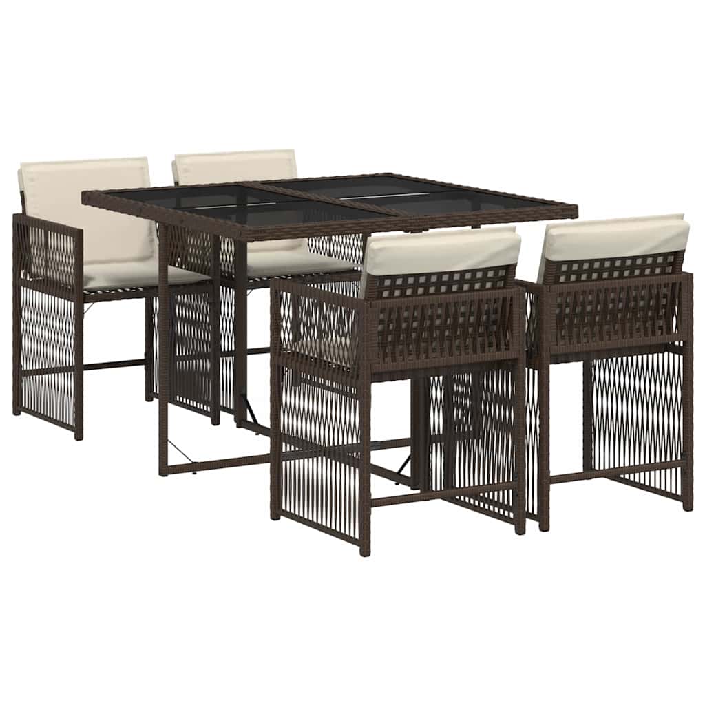 Ensemble à manger de jardin 5 pcs et coussins marron poly rotin