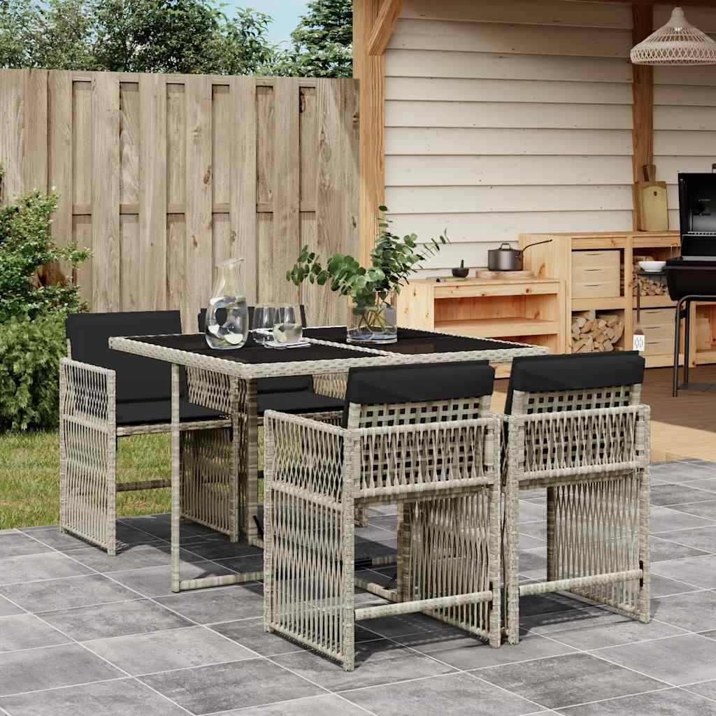 Ensemble à manger de jardin et coussins 5 pcs gris clair rotin