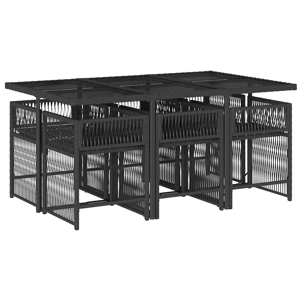 Ensemble à manger de jardin coussins 7pcs Noir Résine tressée