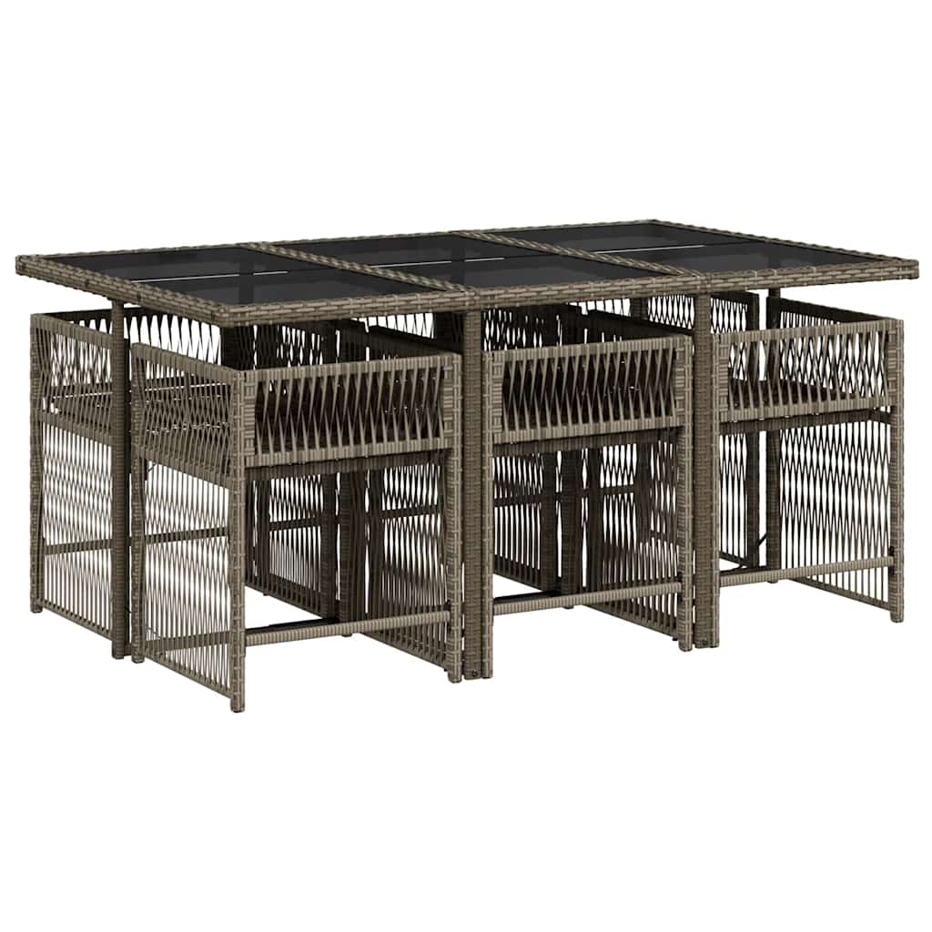 Ensemble à manger de jardin et coussins 7 pcs gris rotin