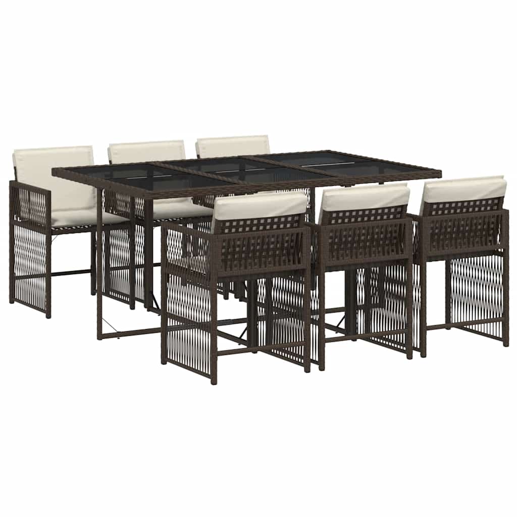 Ensemble à manger de jardin et coussins 7 pcs marron rotin