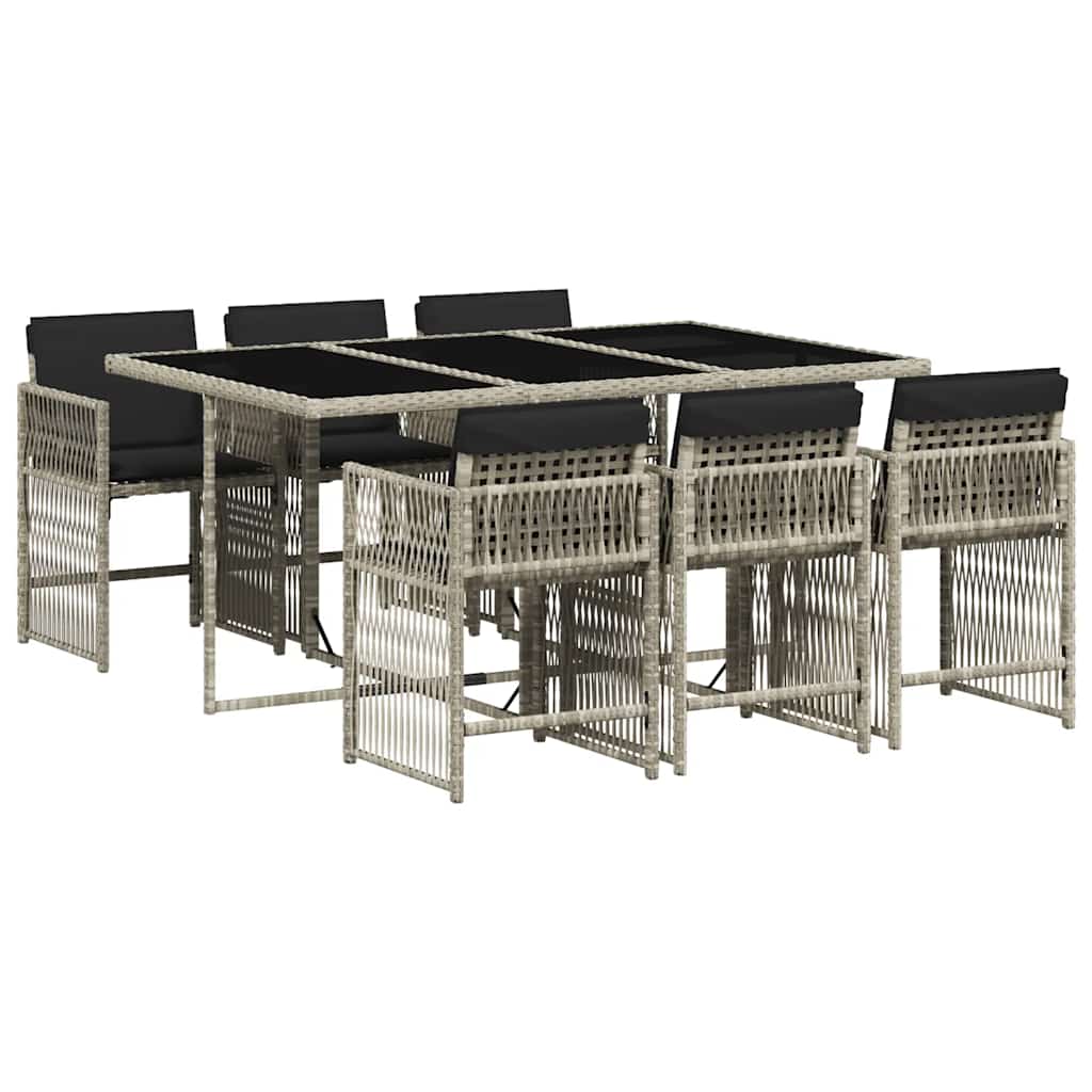 Ensemble à manger de jardin et coussins 7 pcs gris clair rotin