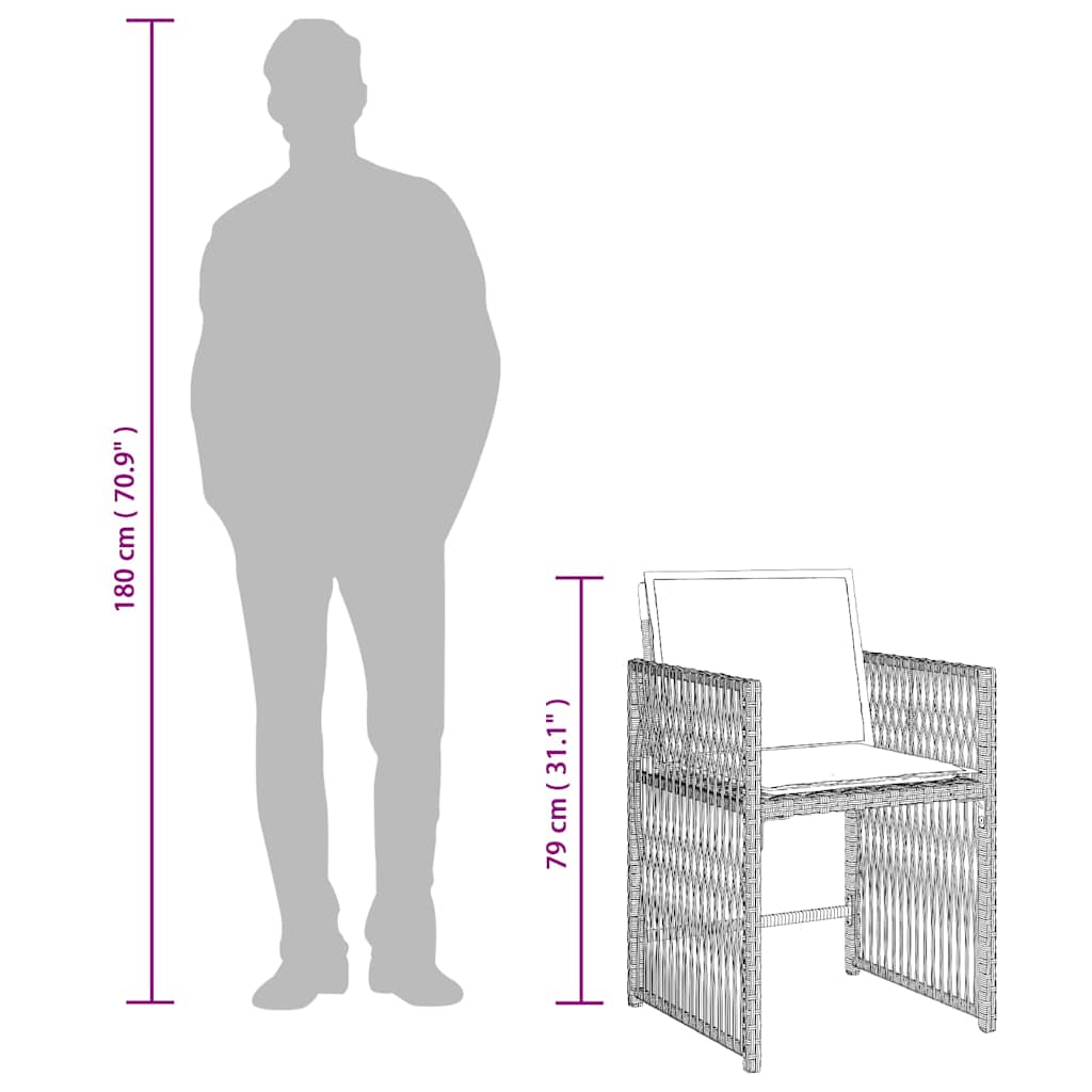 Ensemble à manger de jardin et coussins 7 pcs gris clair rotin
