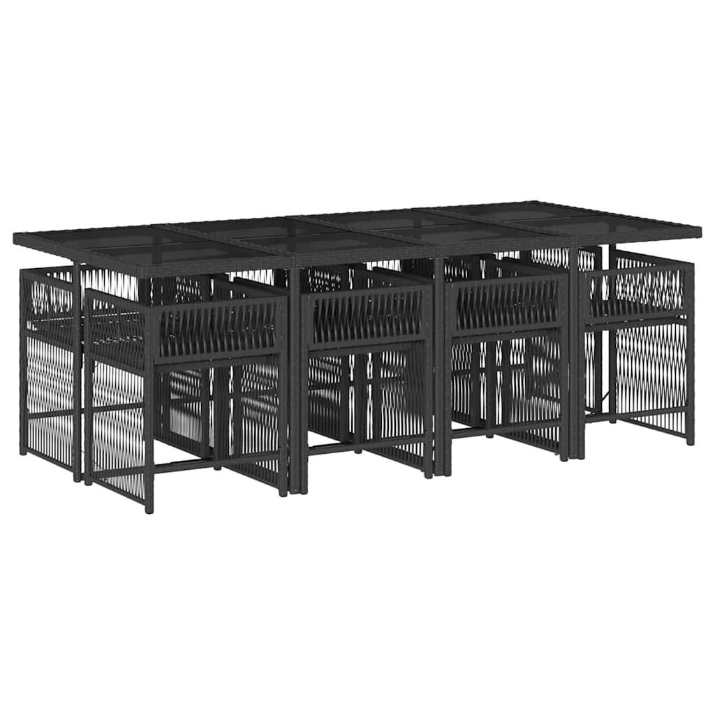 Ensemble à manger de jardin 9pcs coussins noir résine tressée