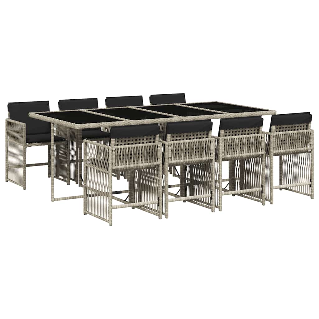 Ensemble à manger de jardin et coussins 9 pcs gris clair rotin