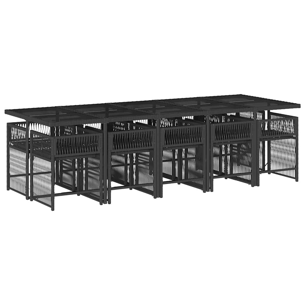 Ensemble à manger de jardin 11 pcs coussins noir résine tressée