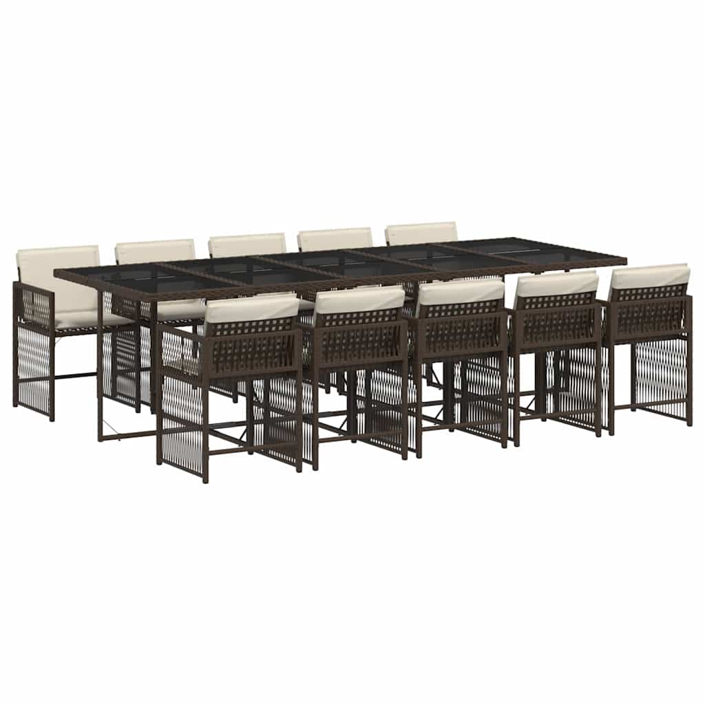 Ensemble à manger de jardin et coussins 11 pcs marron rotin