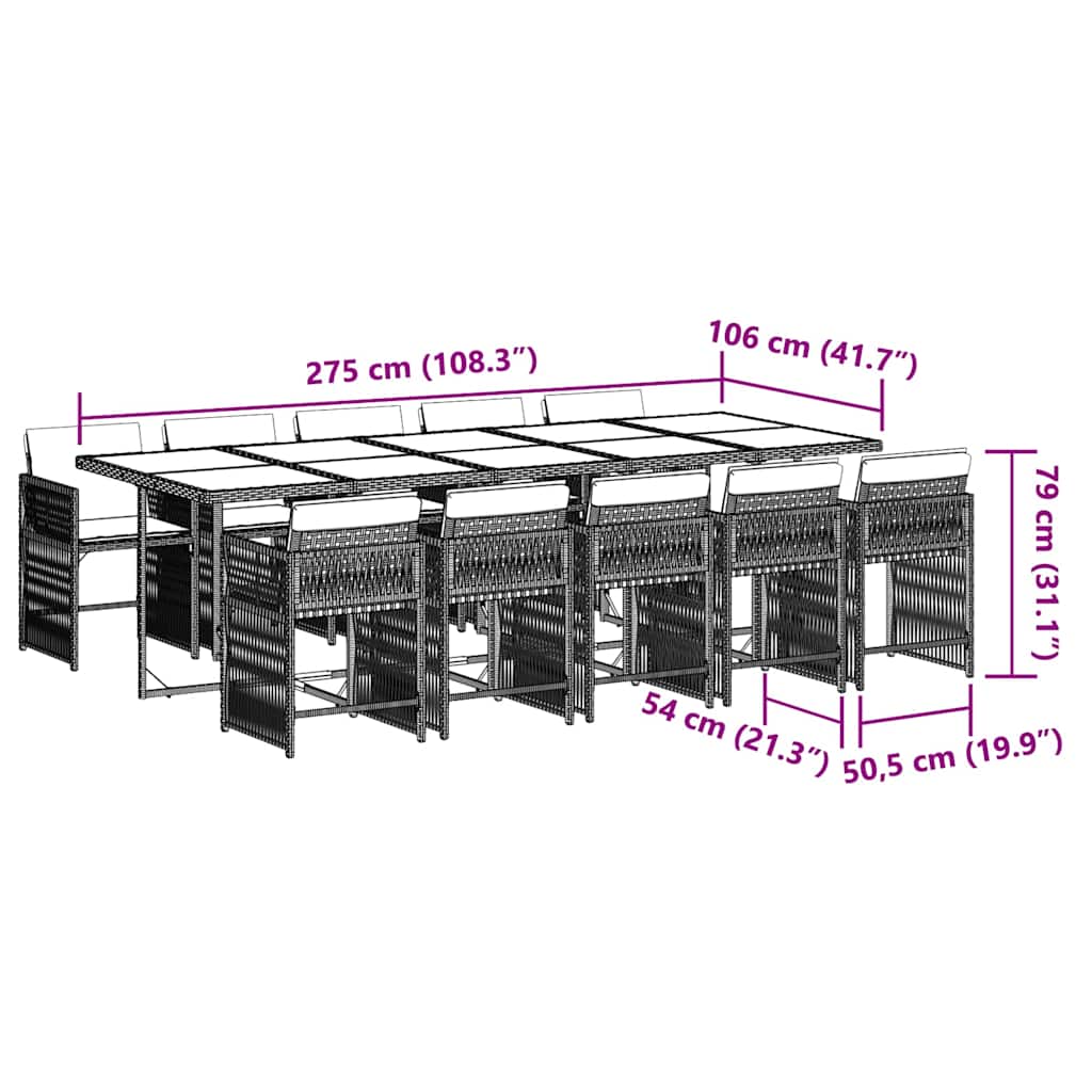 Ensemble à manger de jardin et coussins 11 pcs marron rotin