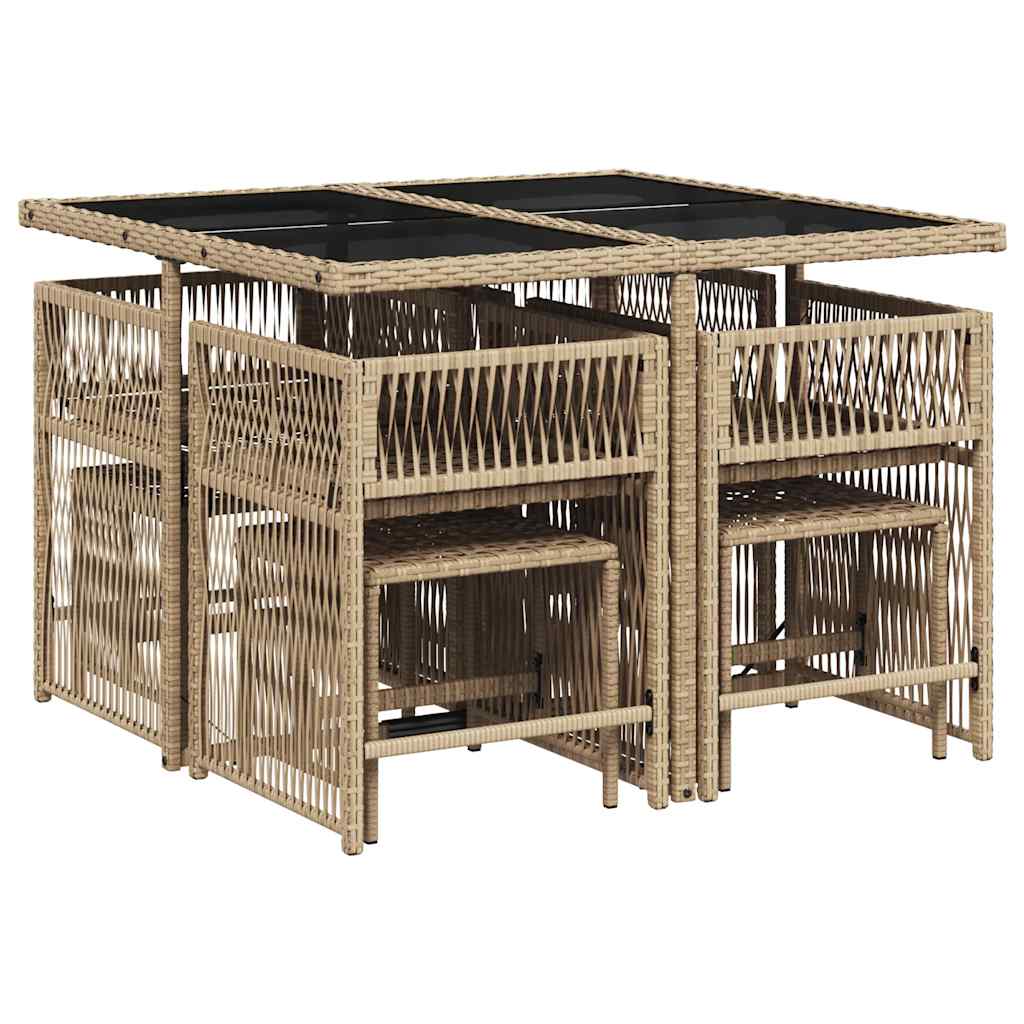 Ensemble à manger de jardin et coussins 9 pcs beige Poly rotin