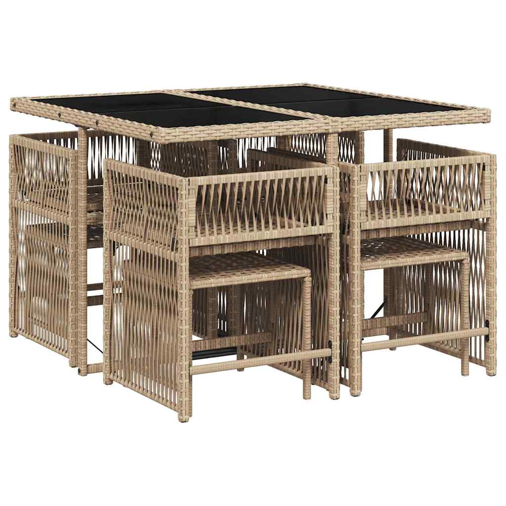 Ensemble à manger de jardin et coussins 9 pcs mélange beige