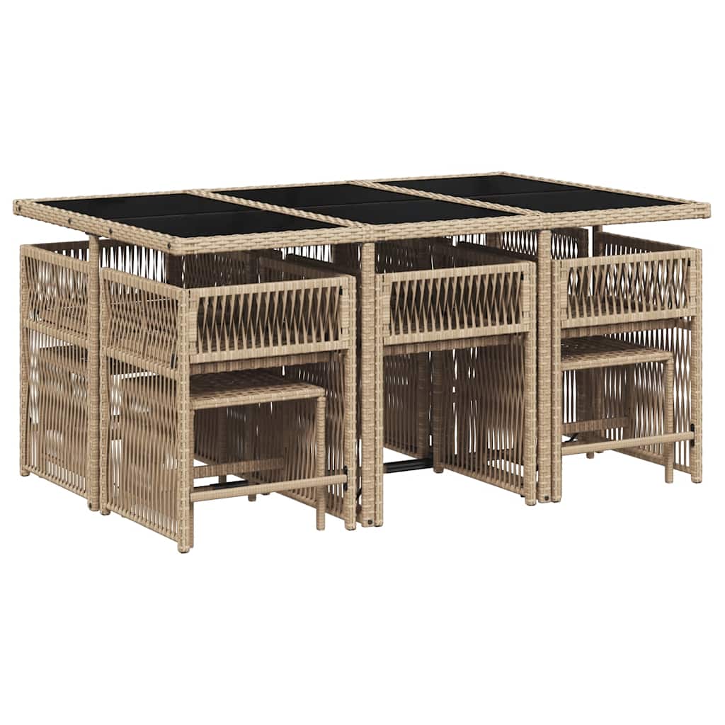 Ensemble à manger de jardin et coussins 11 pcs mélange beige