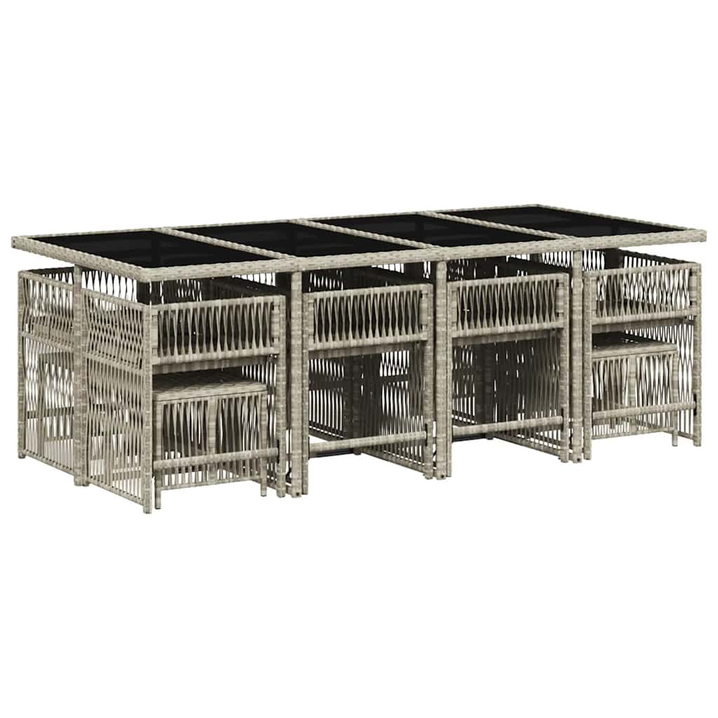 Ensemble à manger de jardin et coussins 13 pcs gris clair rotin