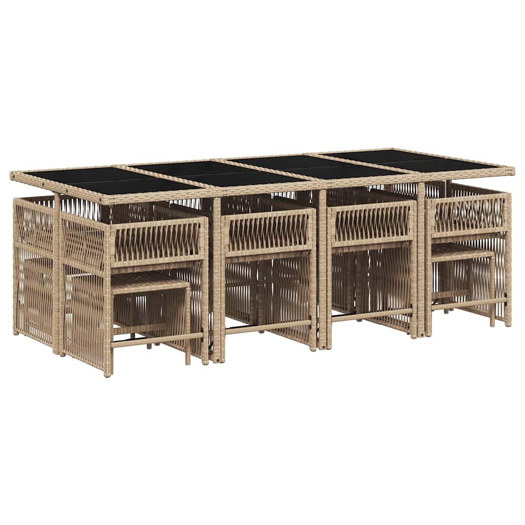 Ensemble à manger de jardin coussins 13 pcs mélange beige rotin
