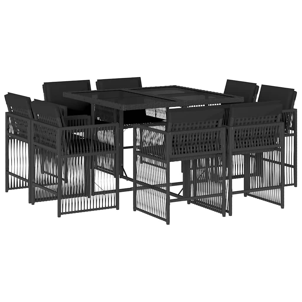 Ensemble à manger de jardin 9pcs coussins noir résine tressée
