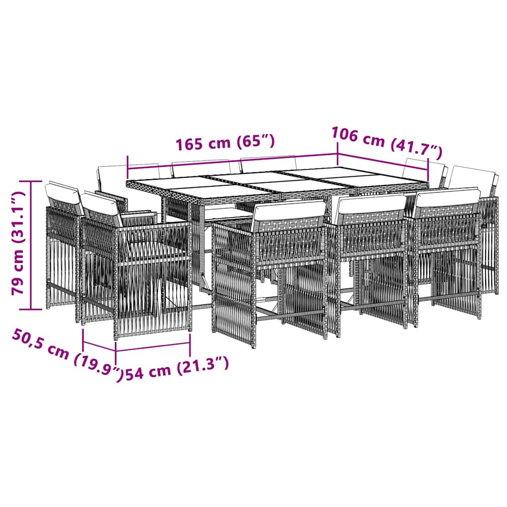 Ensemble à manger de jardin et coussins 11 pcs mélange beige