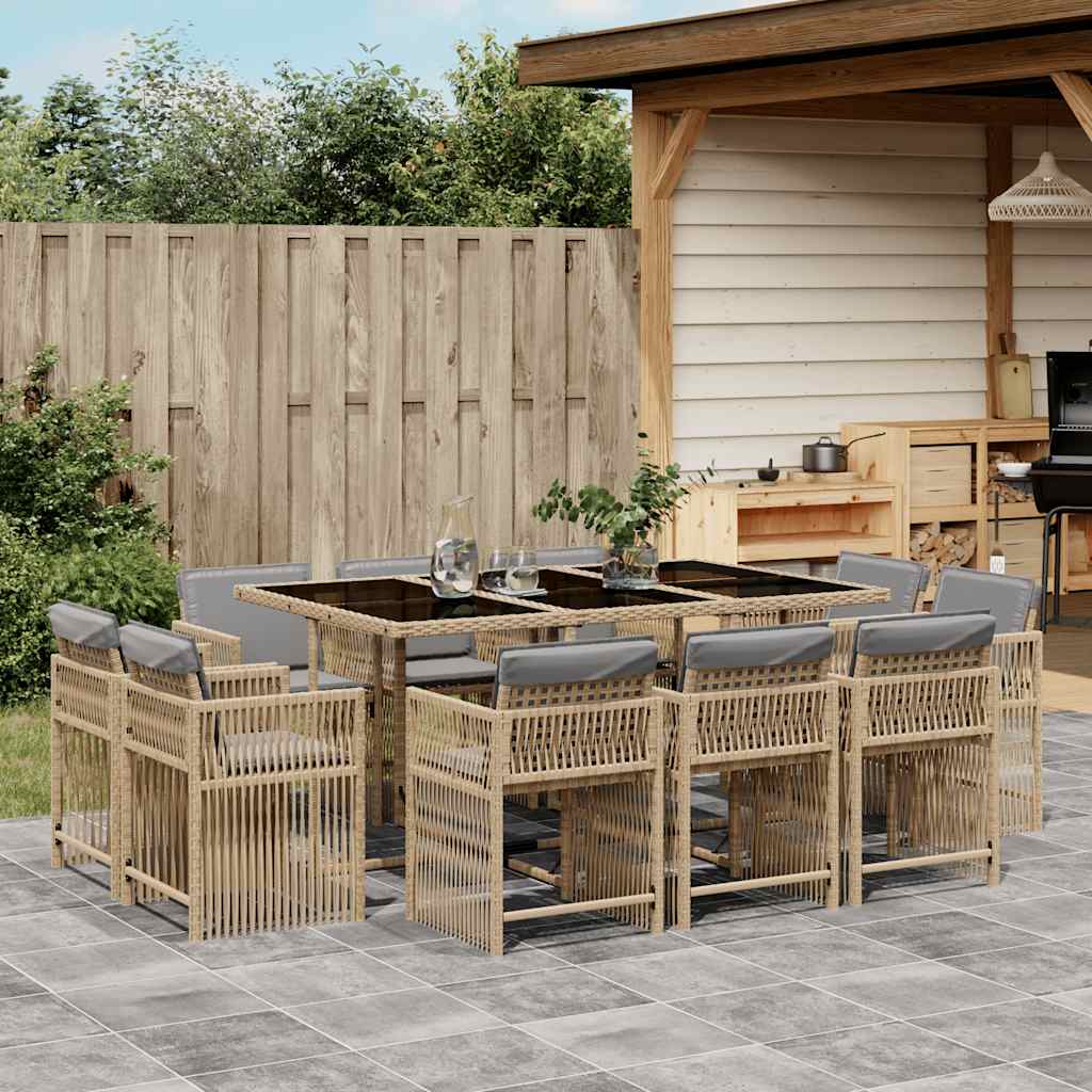 Ensemble à manger de jardin et coussins 11 pcs mélange beige