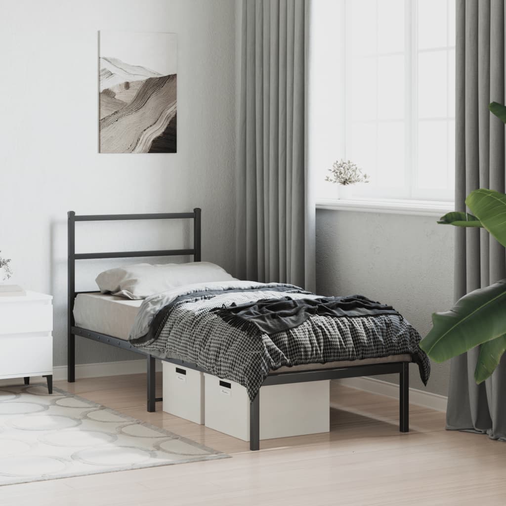 Cadre de lit métal sans matelas avec tête de lit noir 80x200 cm - XIOS