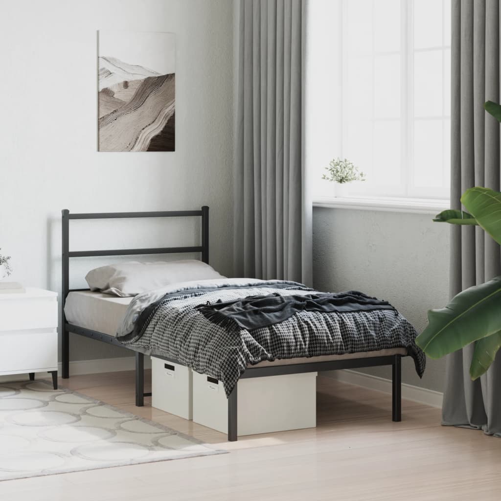 Cadre de lit métal sans matelas avec tête de lit noir 90x190 cm - XIOS