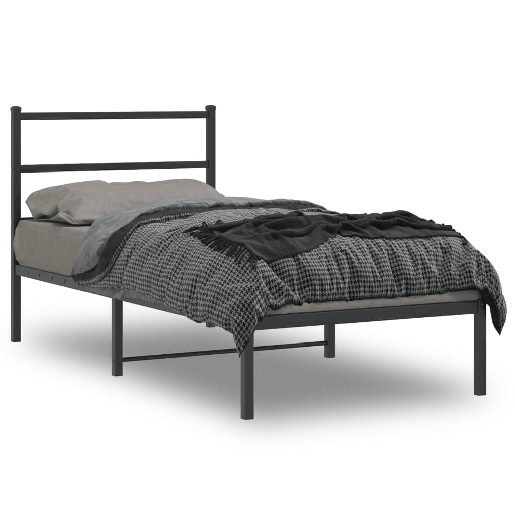 Cadre de lit métal sans matelas avec tête de lit noir 90x190 cm - XIOS