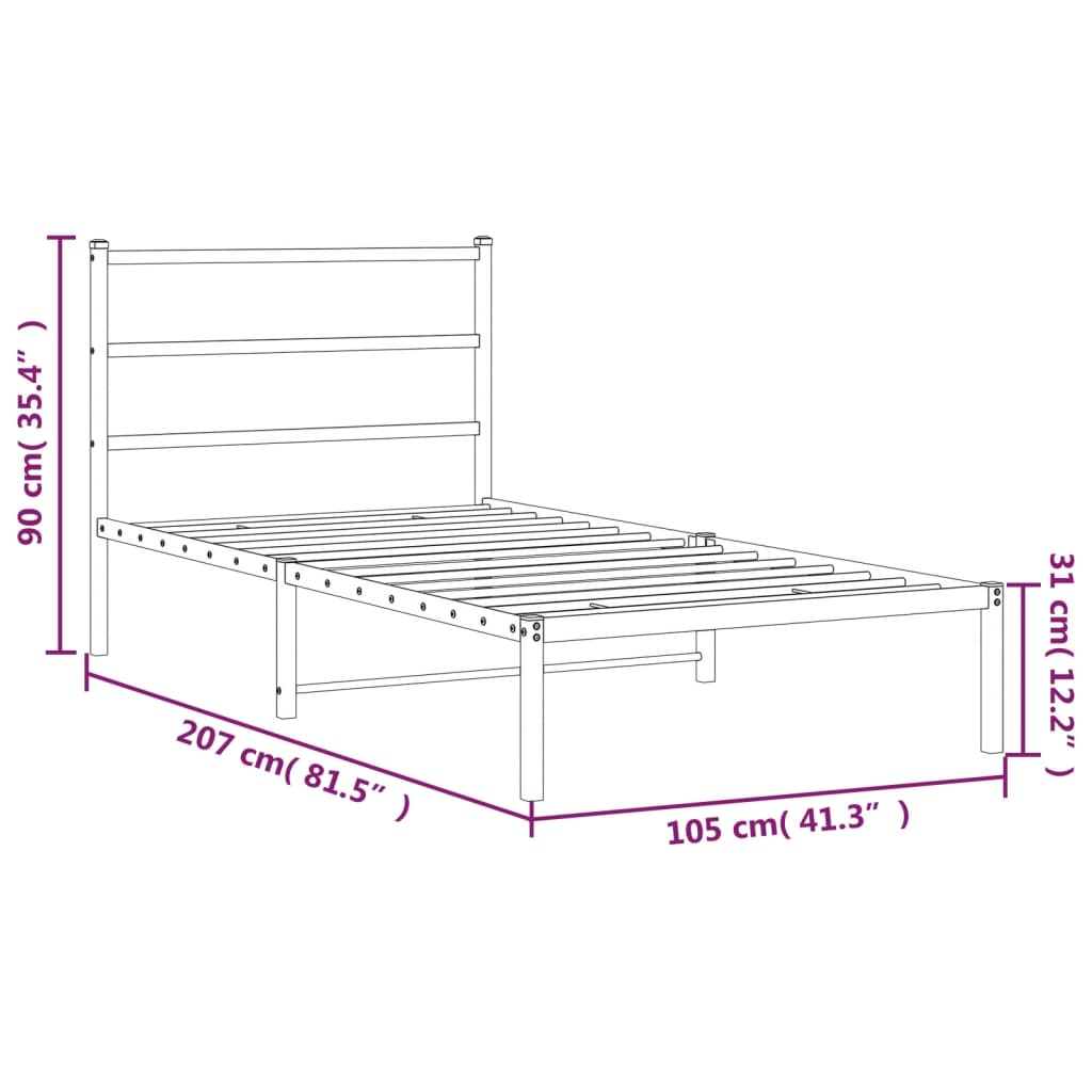 Cadre de lit métal sans matelas avec tête de lit noir 100x200cm - XIOS