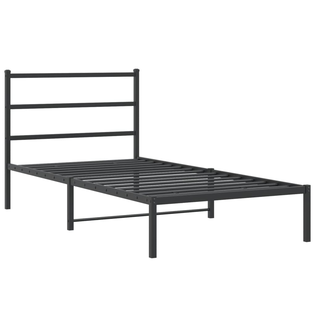 Cadre de lit métal sans matelas avec tête de lit noir 107x203cm - XIOS