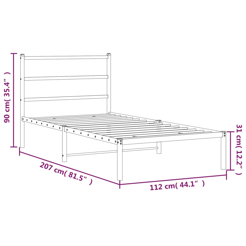 Cadre de lit métal sans matelas avec tête de lit noir 107x203cm - XIOS
