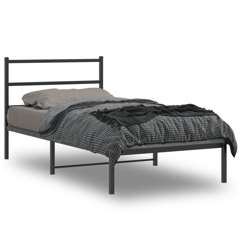 Cadre de lit métal sans matelas avec tête de lit noir 107x203cm - XIOS