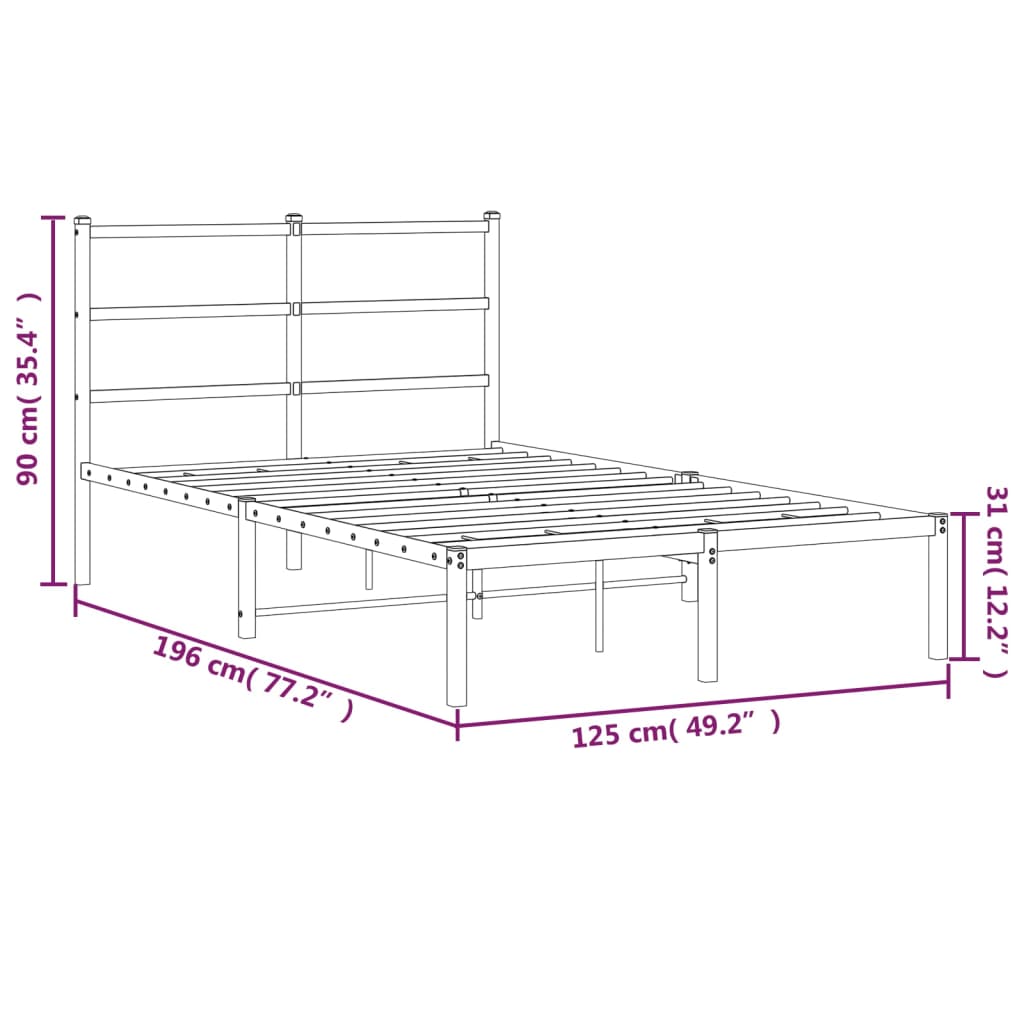 Cadre de lit métal sans matelas avec tête de lit noir 120x190cm - XIOS