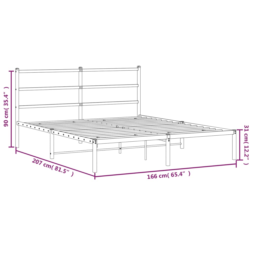 Cadre de lit métal sans matelas et tête de lit noir 160x200 cm - XIOS