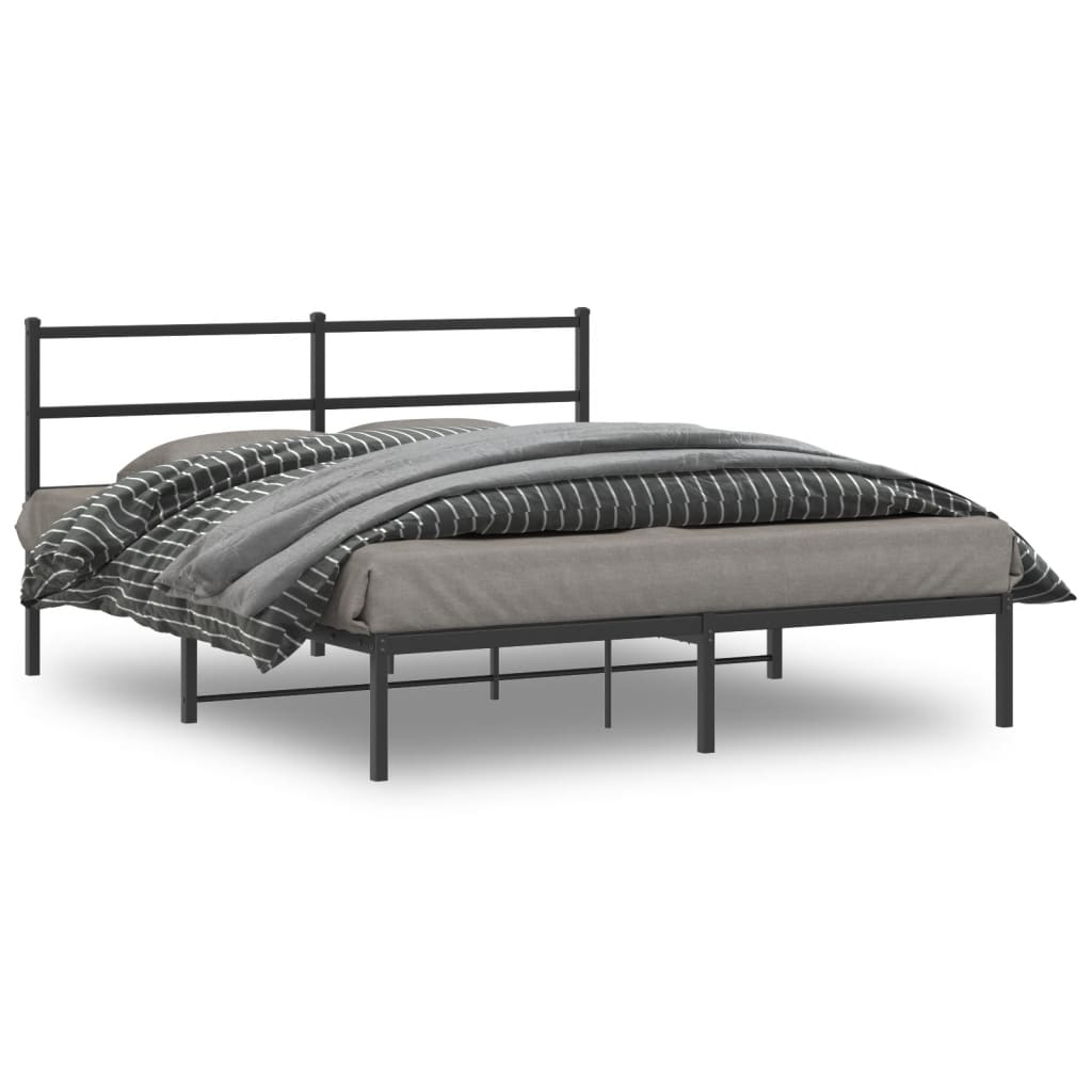 Cadre de lit métal sans matelas et tête de lit noir 160x200 cm - XIOS