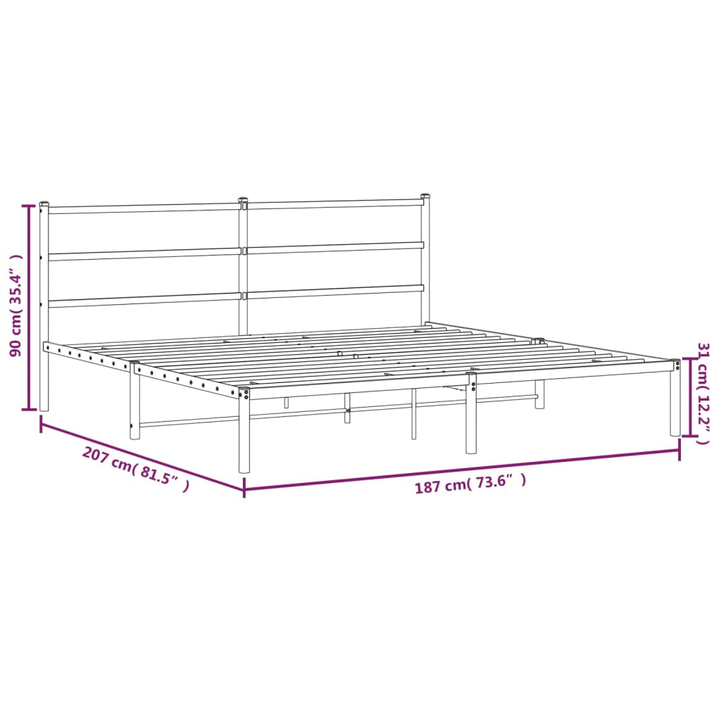 Cadre de lit métal sans matelas et tête de lit noir 180x200 cm - XIOS