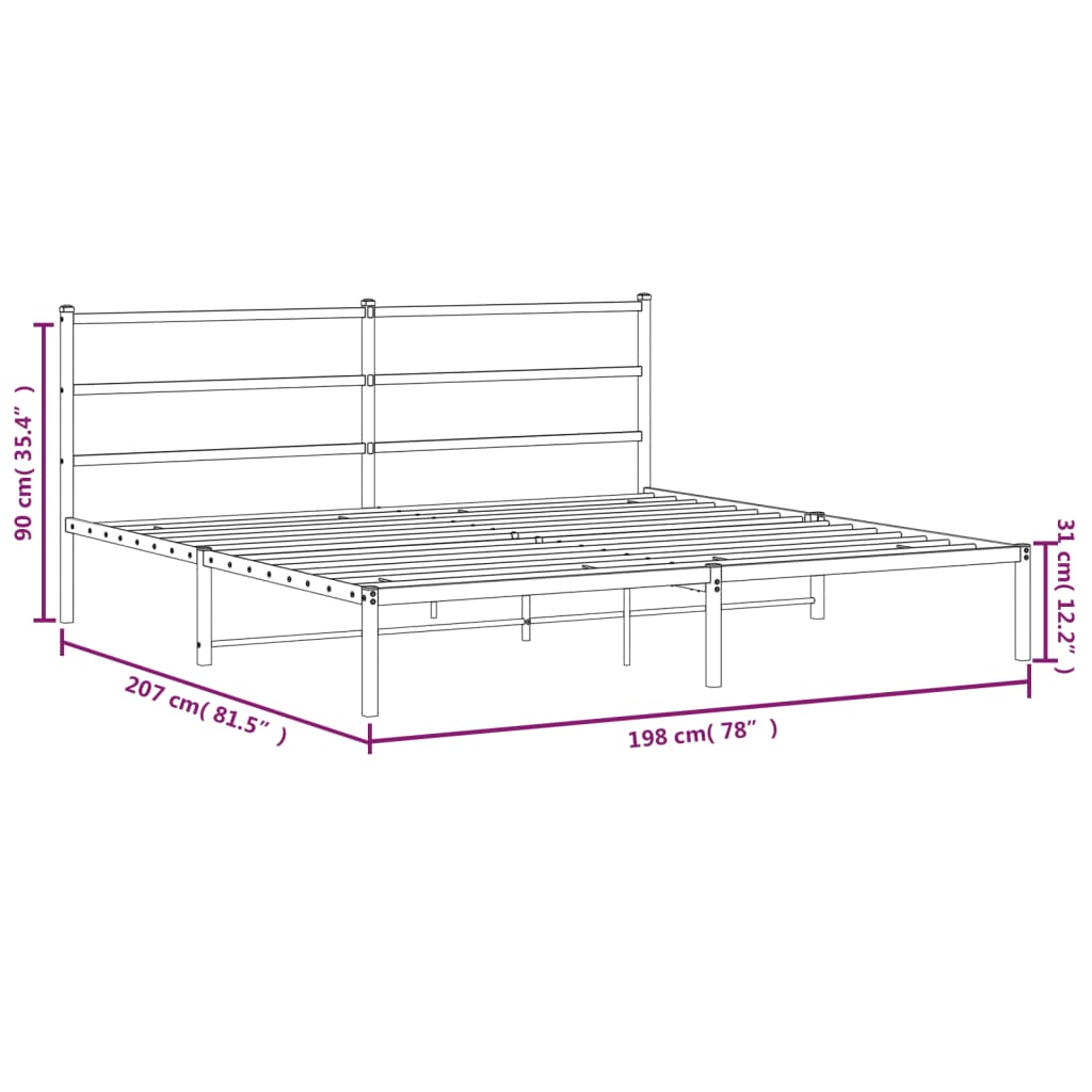 Cadre de lit métal sans matelas avec tête de lit noir 193x203cm - XIOS