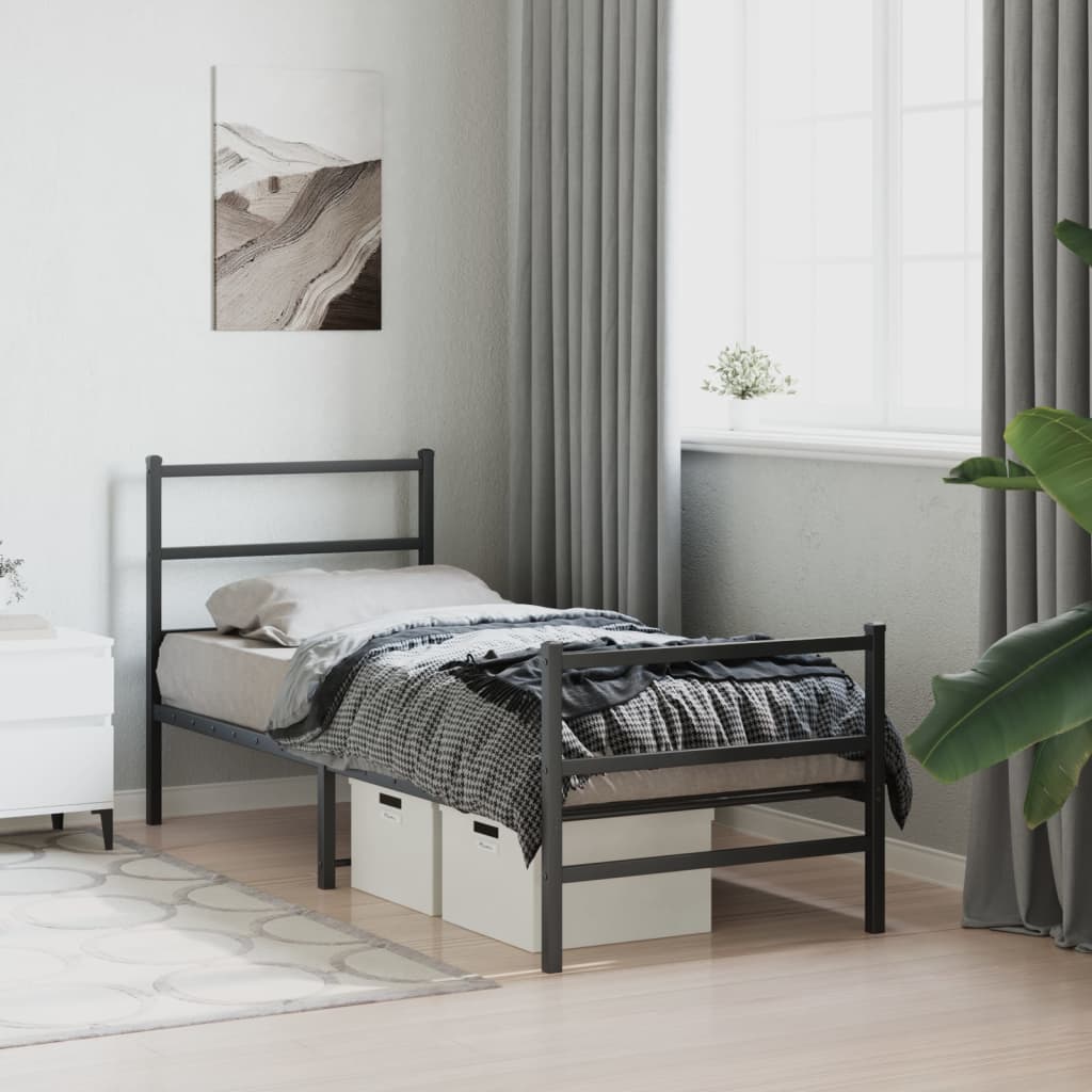Cadre de lit métal sans matelas avec pied de lit noir 80x200 cm - XIOS