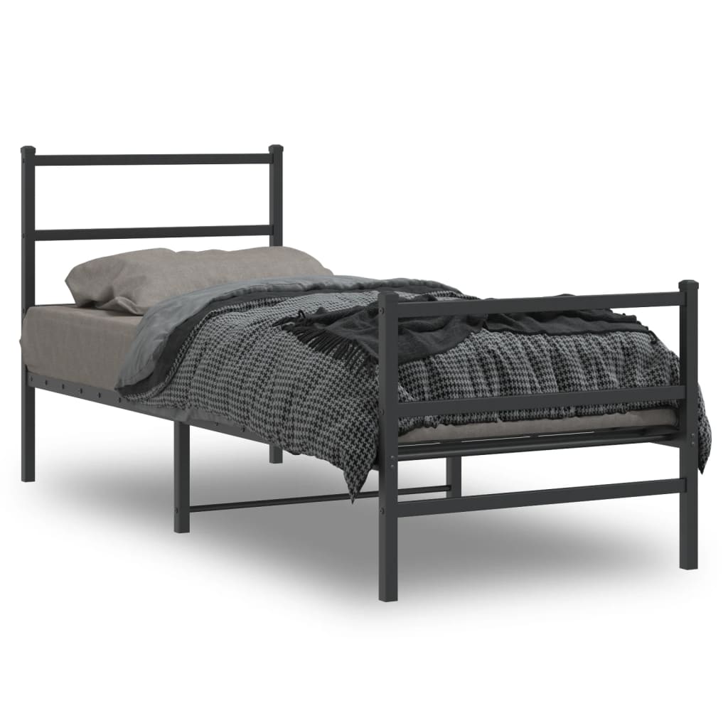 Cadre de lit métal sans matelas avec pied de lit noir 80x200 cm - XIOS