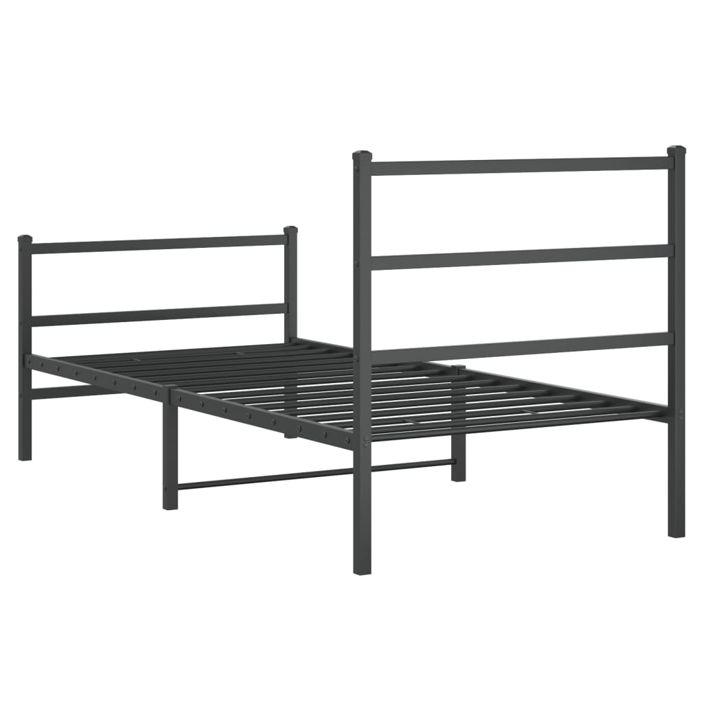 Cadre de lit métal sans matelas avec pied de lit noir 90x190 cm - XIOS