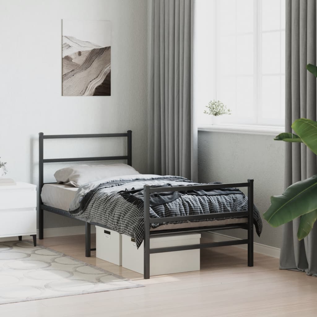 Cadre de lit métal sans matelas avec pied de lit noir 90x200 cm - XIOS
